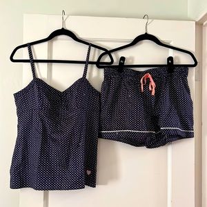 NWT Tory Burch Navy Heart/Dots Pajama Set Size Small